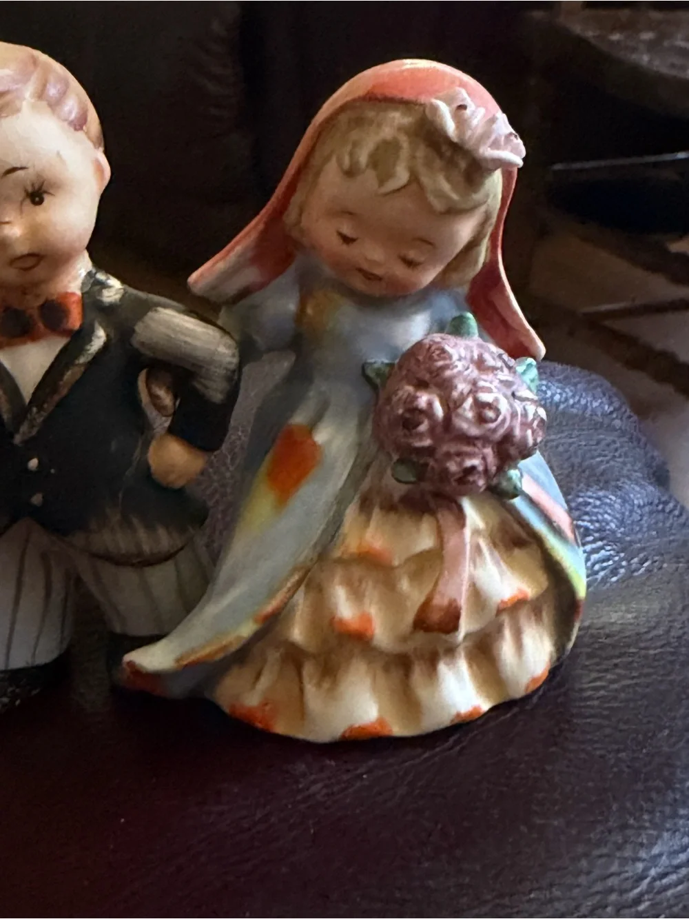 Vintage alpine children Ceramic Bride and Groom Figurine Pair - Multicolor